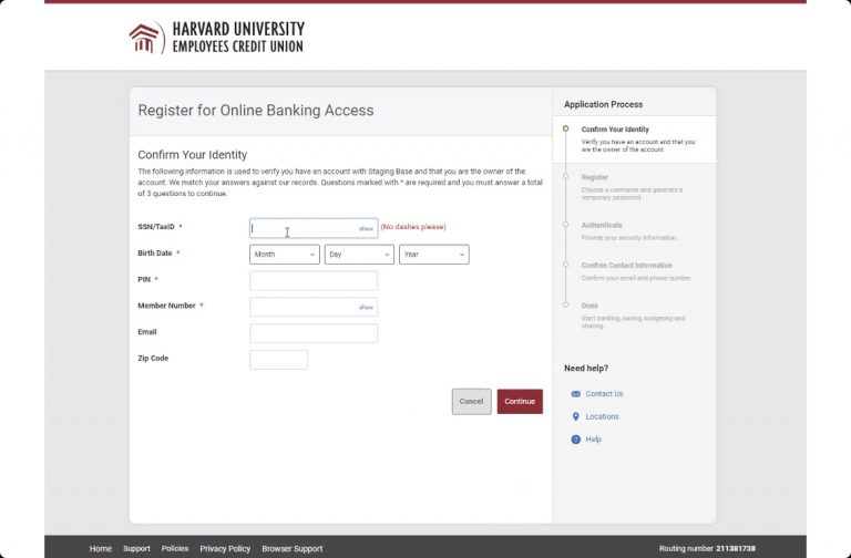 Confirm ID on Harvard FCU online banking