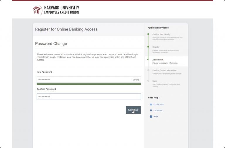 Set new password in Harvard FCU online banking