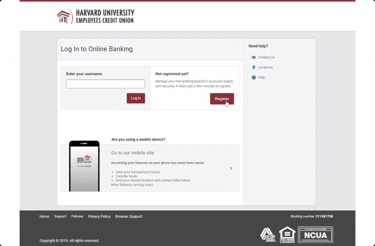 Register into Harvard FCU online banking