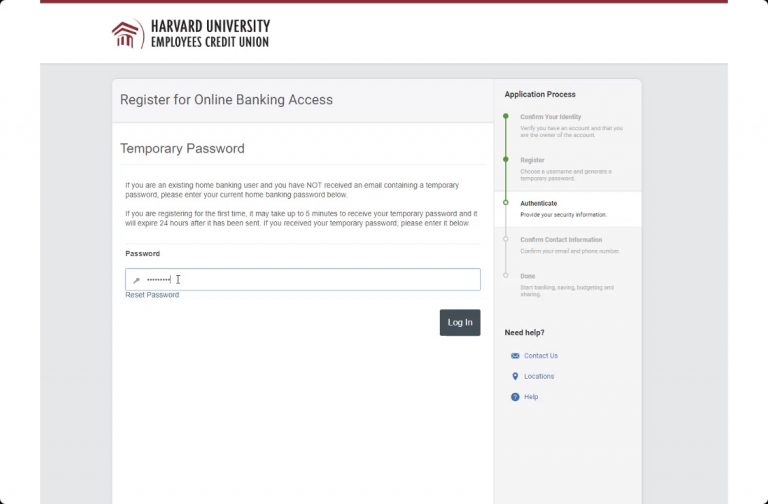 Set temporary password on Harvard FCU online banking